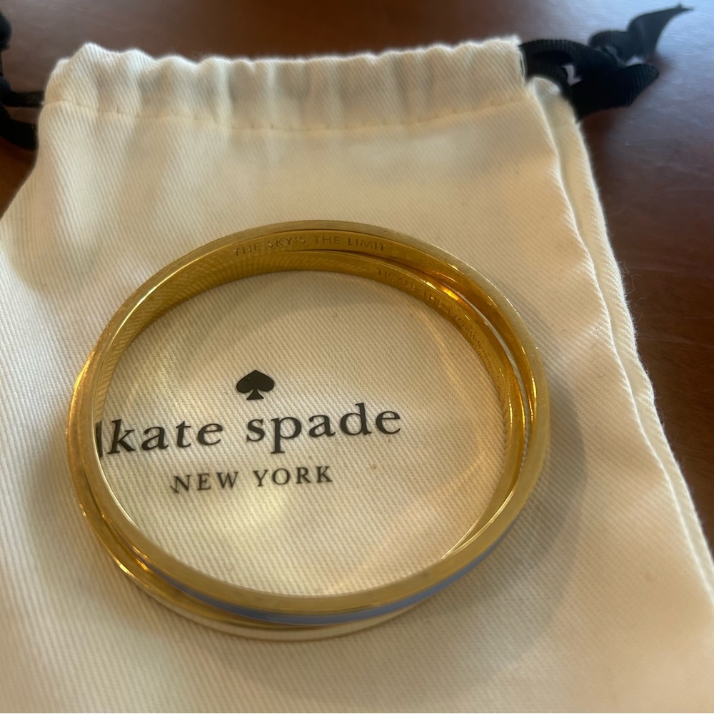 Kate Spade Thin Idiom Gold Bracelet Set in Blue and White with Dust Bag - Picture 7 of 9